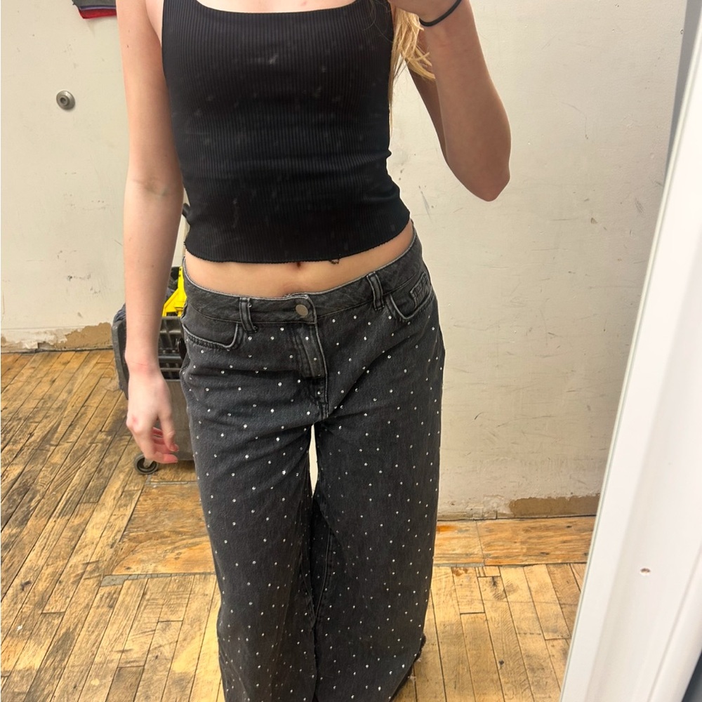 Black bedazzled, low waisted, baggy jeans